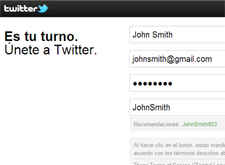 Datos al crear una cuenta en twitter